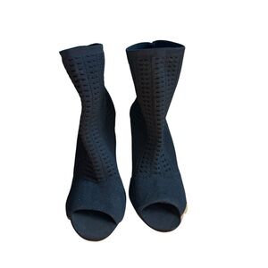 Anne Michelle Black Knit Peep-Toe Sock Bootie Heels